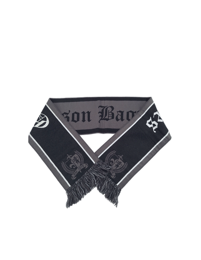 A black and gray scarf with the text 'Gibson Bagpipes' and a coat of arms emblem.